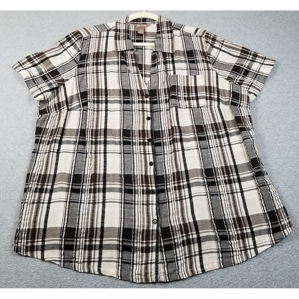 White Stag Button Up Shirt Women's 1X Plus Plaid See Through Seersucker Cotton
